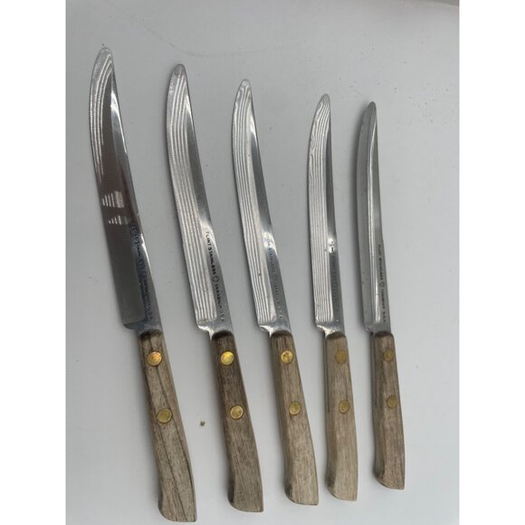 Vintage Flint Stainless Steel Steak Knife Set With Wood Block Holder - Picture 5 of 6